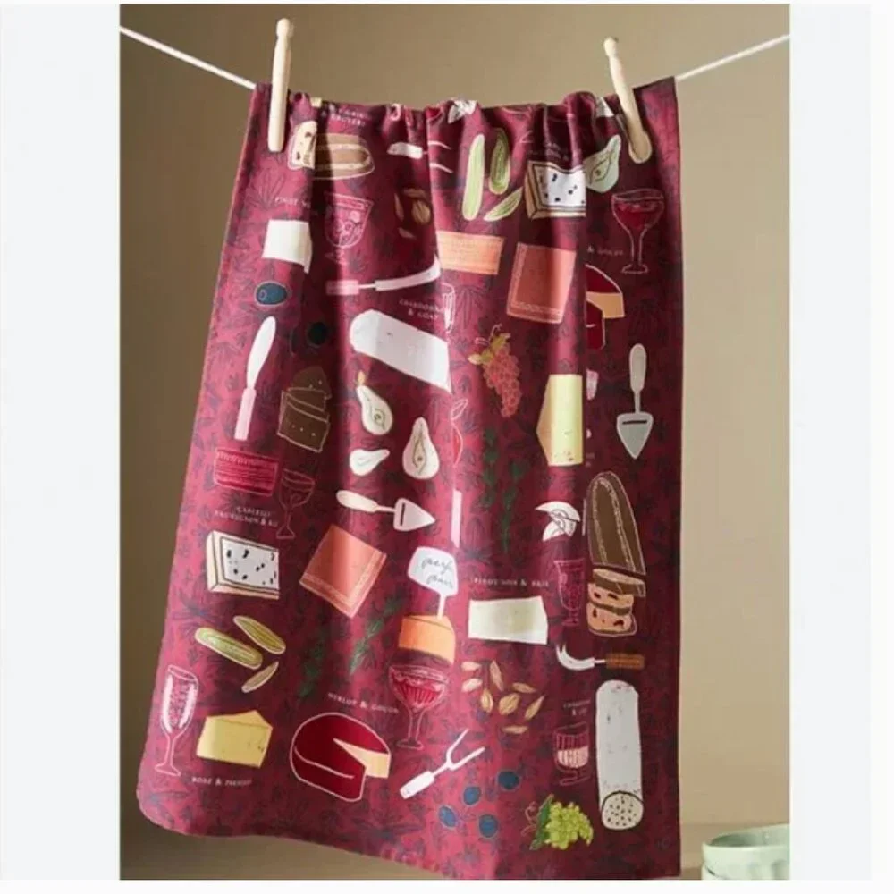 ⭐️ Wine and Cheese Snack Boho Chic Art Deco Farm Peasant Hipster Hip Dish Towel
